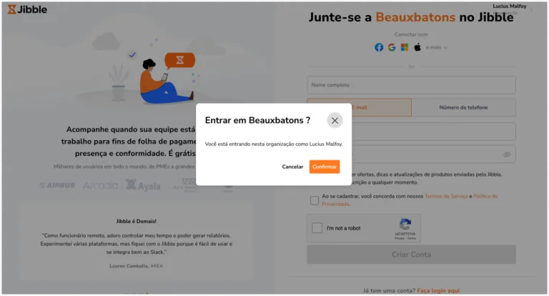 Usuário existente entrando em uma organização pelo link